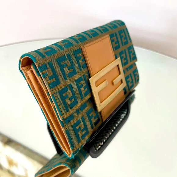 Fendi Teal Zucchino Vintage Wallet with Certificate of Authenticity FINAL PRICE